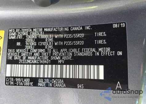 2019 Lexus Rx 350 из США, поврежденный, VIN 2T2ZZMCA8KC149401